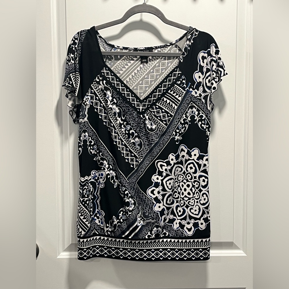 White House Black Market Women's Short Sleeve Blouse - Size L